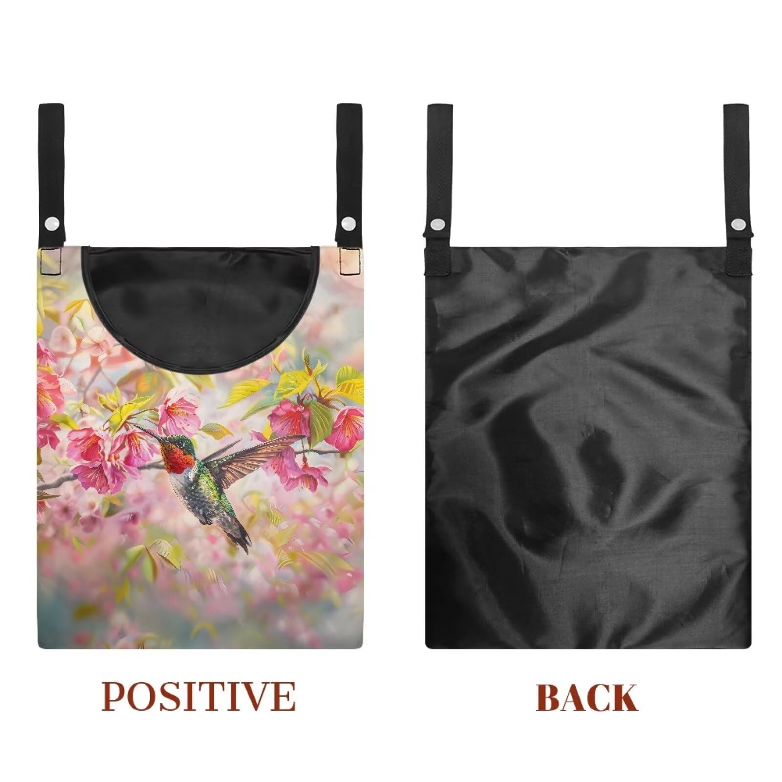Hummingbird Clothespin Bag with Hanging Rope Cherry Blossom 14.5 x 12 Inch Summer Waterproof Laundry Clothes Pin Holder Clothespin Storage Organizer with Large Opening
