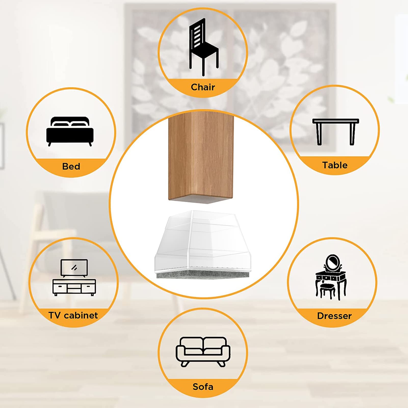Square Chair Leg Protectors for Hardwood Floors (16 Count)