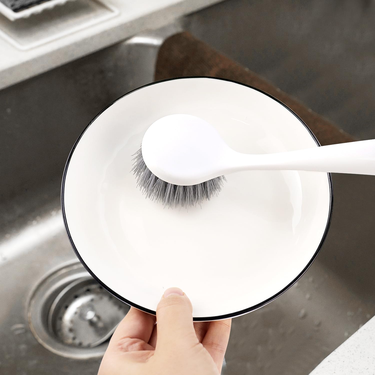 2 Pack Kitchen Scrub Brushes for Cleaning Dish Brush with Handle for Pans (2 Count)
