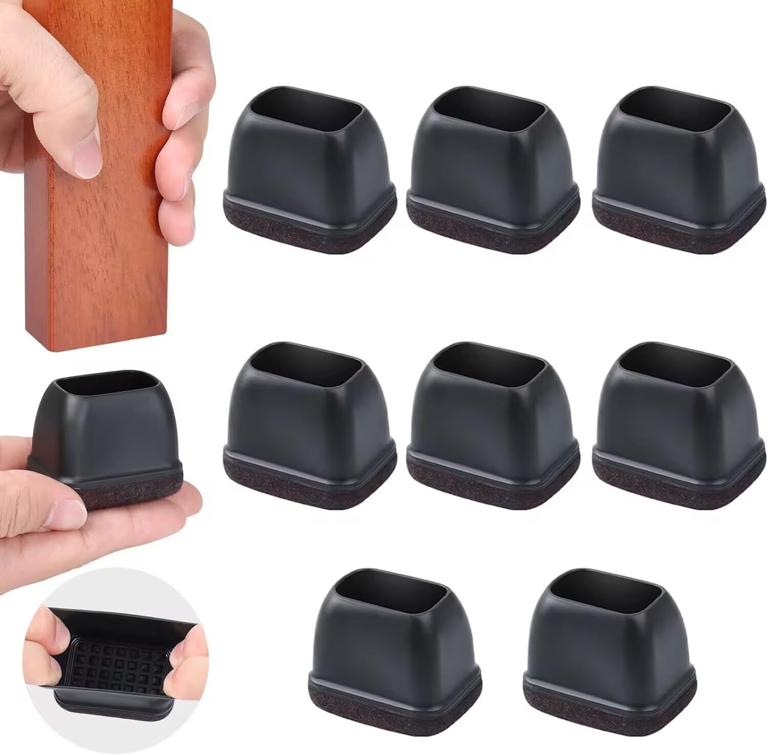 8 Pcs Rectangle Black Felt Chair Leg Floor Protectors for Hardwood Floors (8 Count)