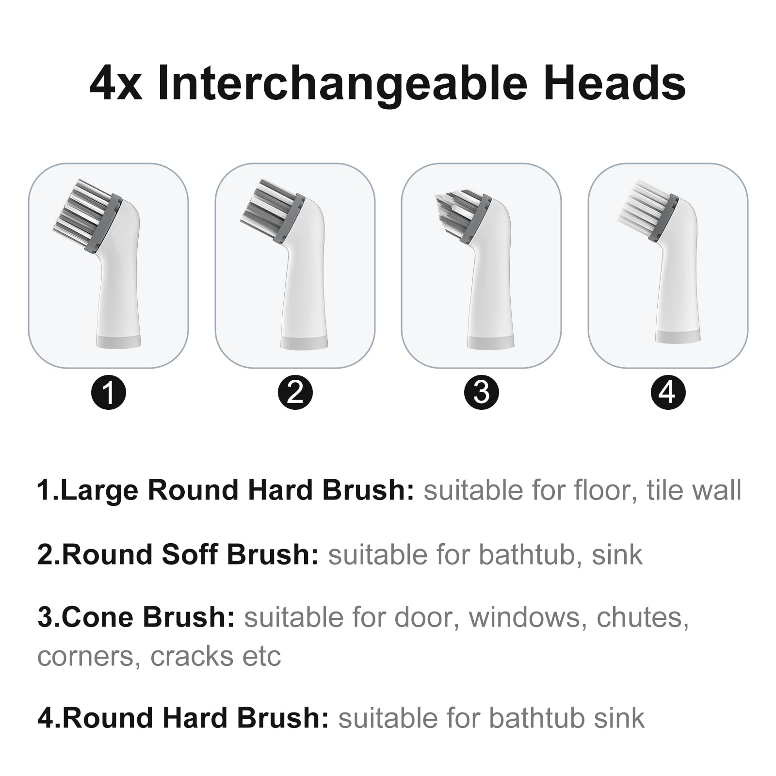 Electric Cleaning Brush with 4 in 1 Multiple Brush Heads