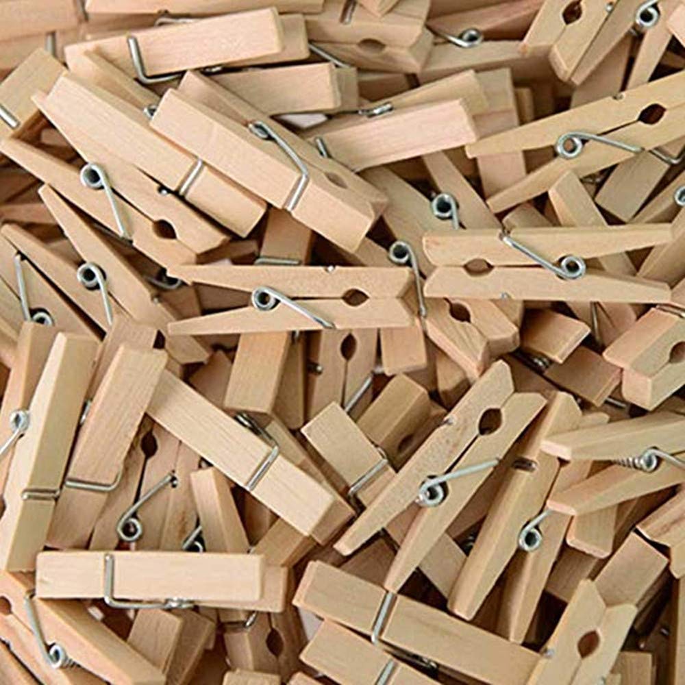 50pcs Small Wood Clothes Pins Pegs Strong Hangers Picture Display Art Craft Clip Clamps Party Wedding Office Decor Wire Clothesline (50 Count)