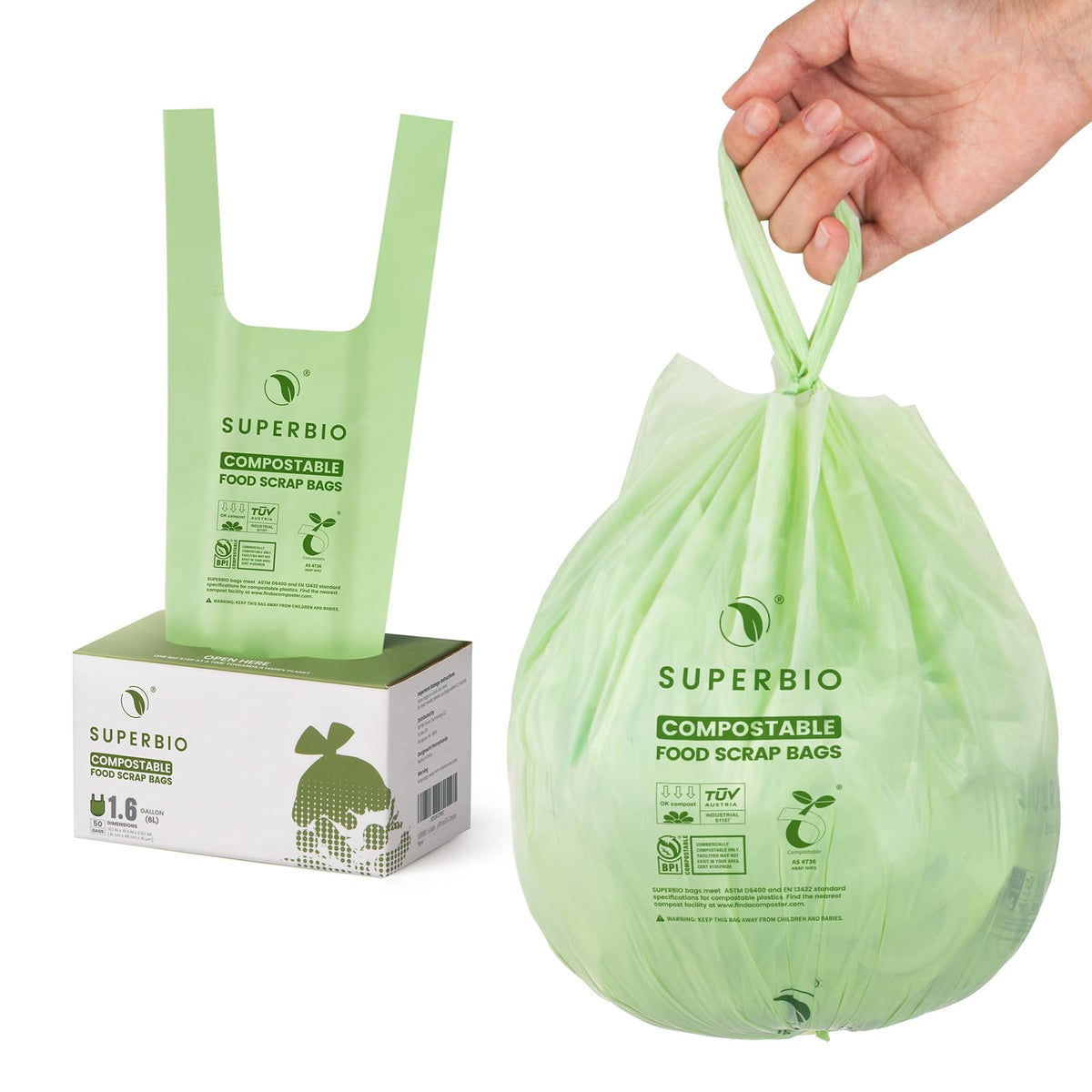 1.6 Gallon Compostable Food Scrap Bags For Counter Top Bin (50 Count)