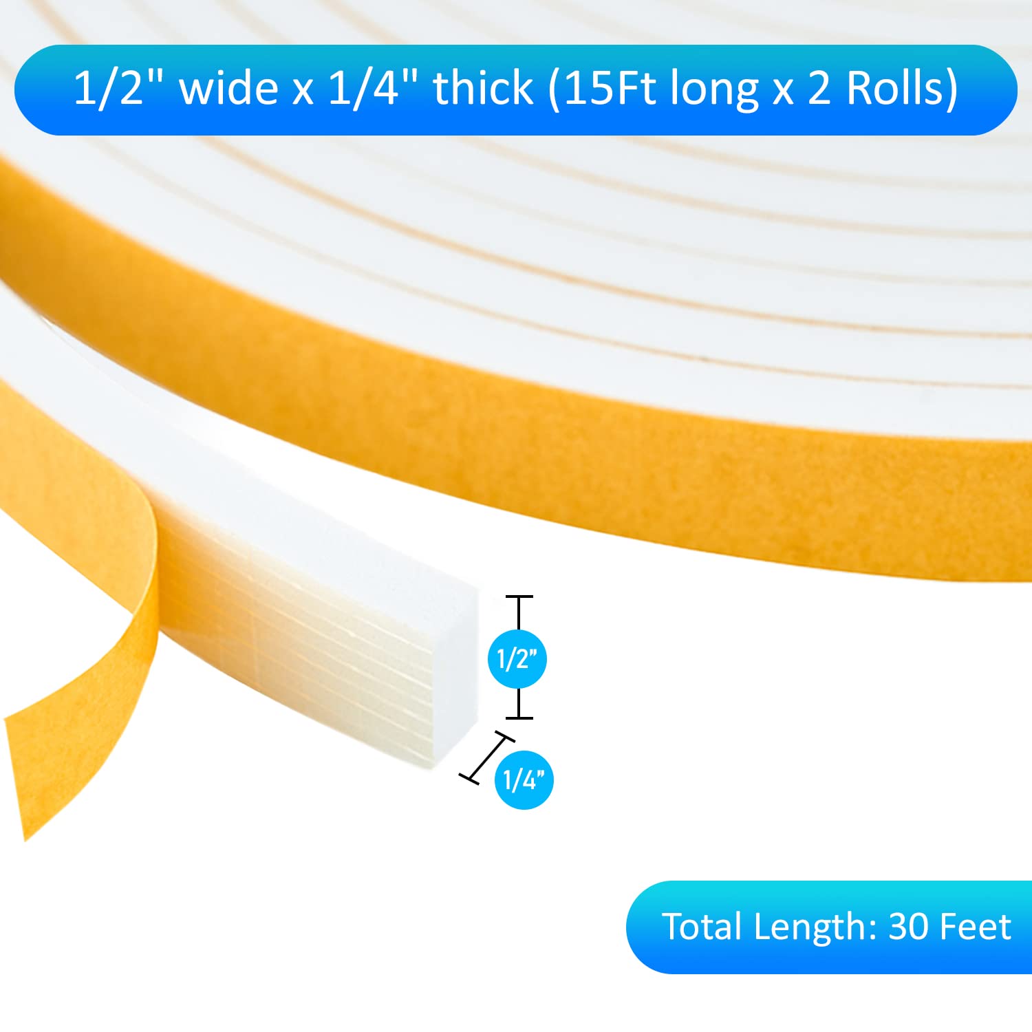 High Density Foam Weather Stripping Door Seal Strip Insulation Tape Roll for Insulating Door Frame (30 Foot)