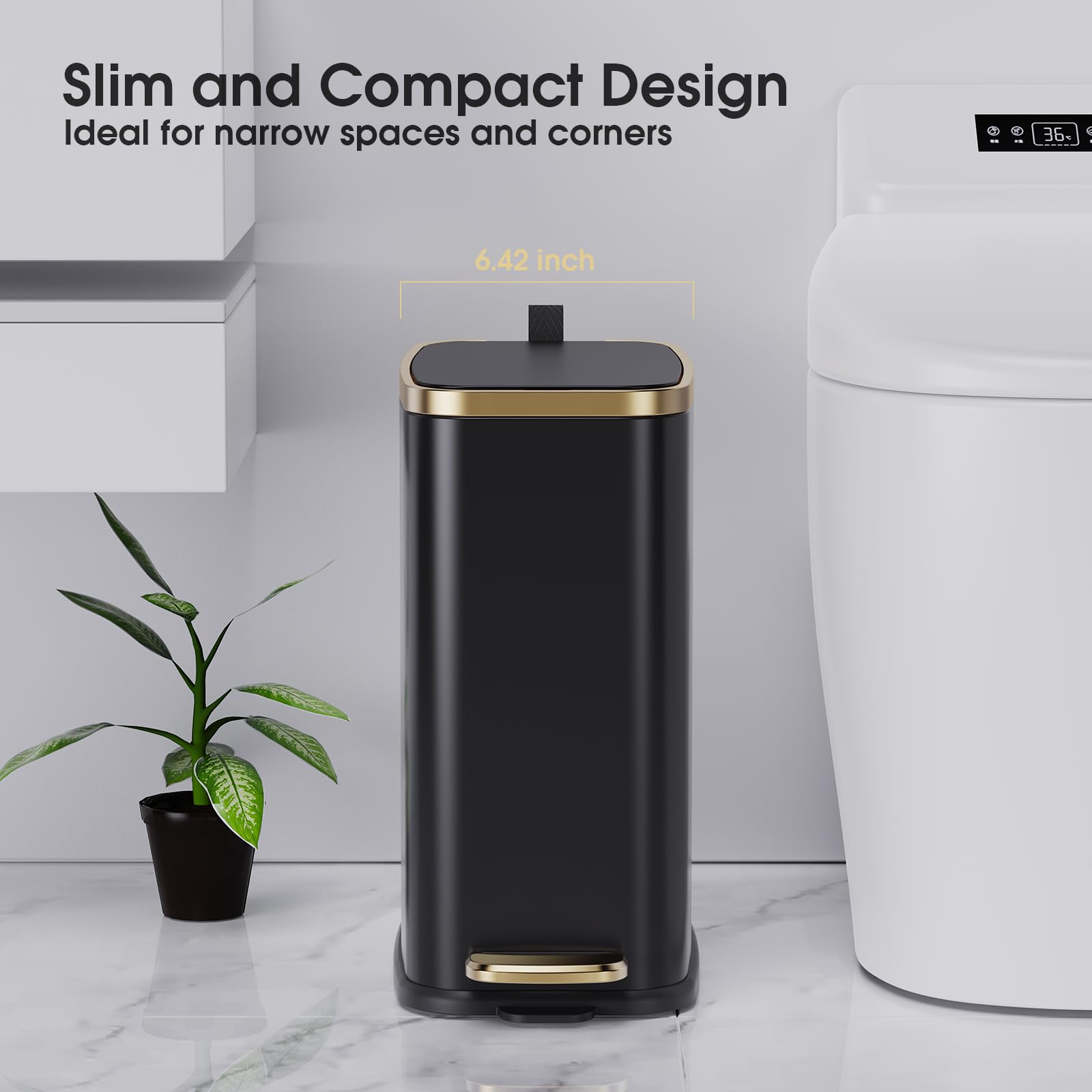 Small Bathroom Trash Can with Lid Soft Close