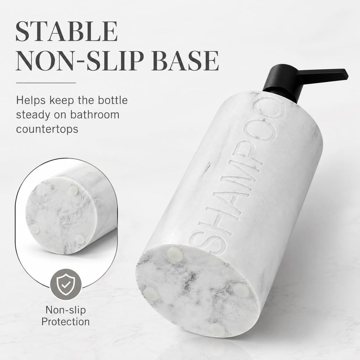Resin White Marbled Shampoo Engraved Bottle Refillable Pump Dispenser