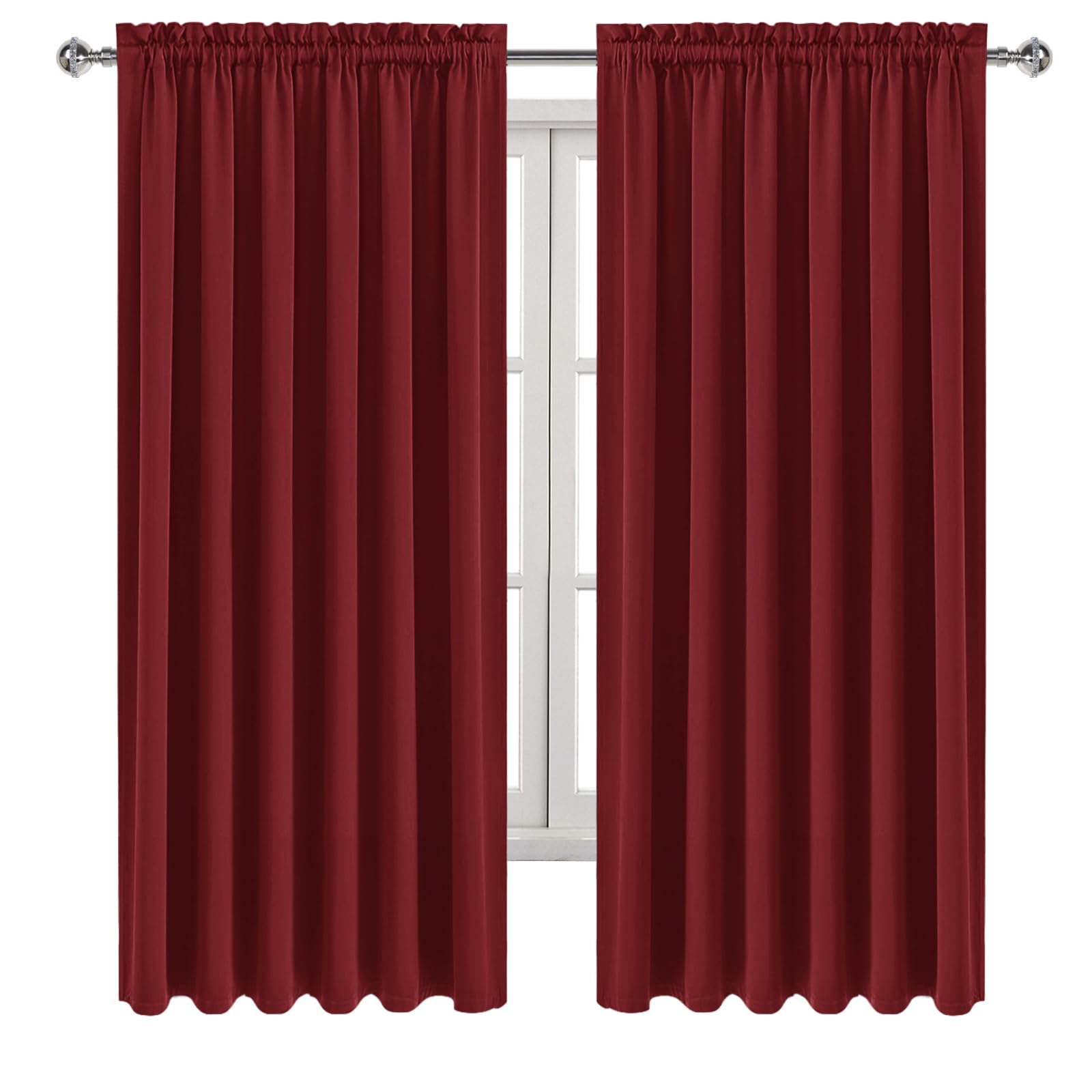 Wide Blackout Curtains for Living Room 70 x 63 Inch Long Burgundy (2 Count)