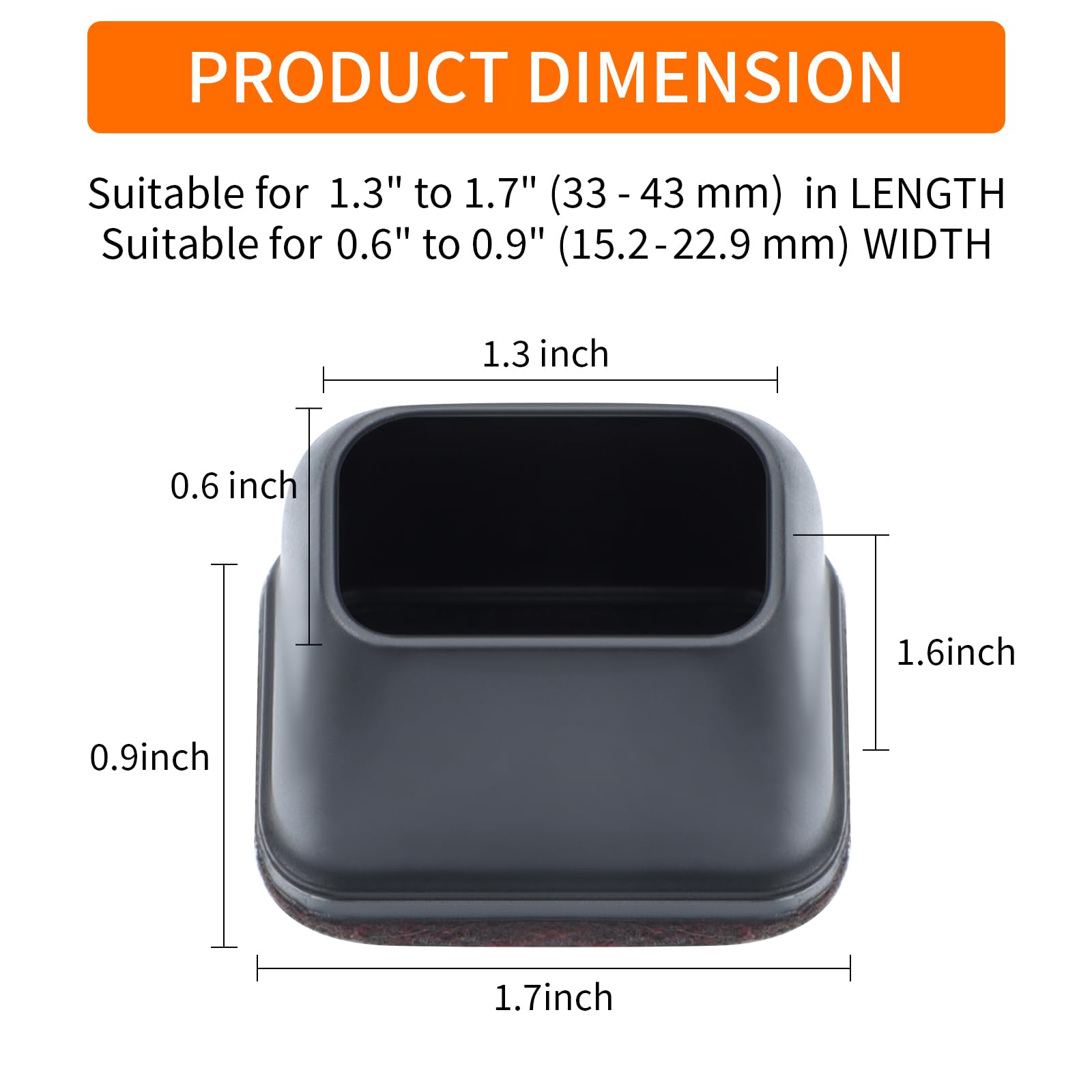 16 Pcs Rectangle Black Silicone Chair Leg Floor Protectors (16 Count)