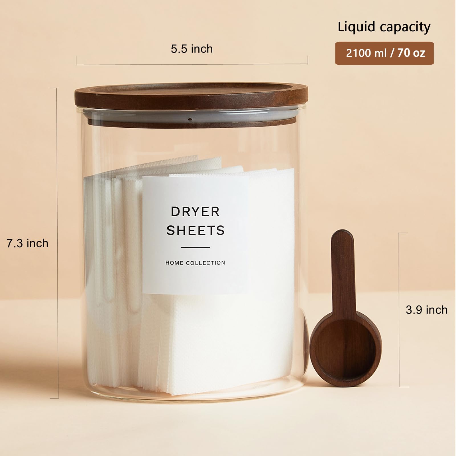Glass Laundry Storage Containers with Acacia Lids and Scoops (2 Count)