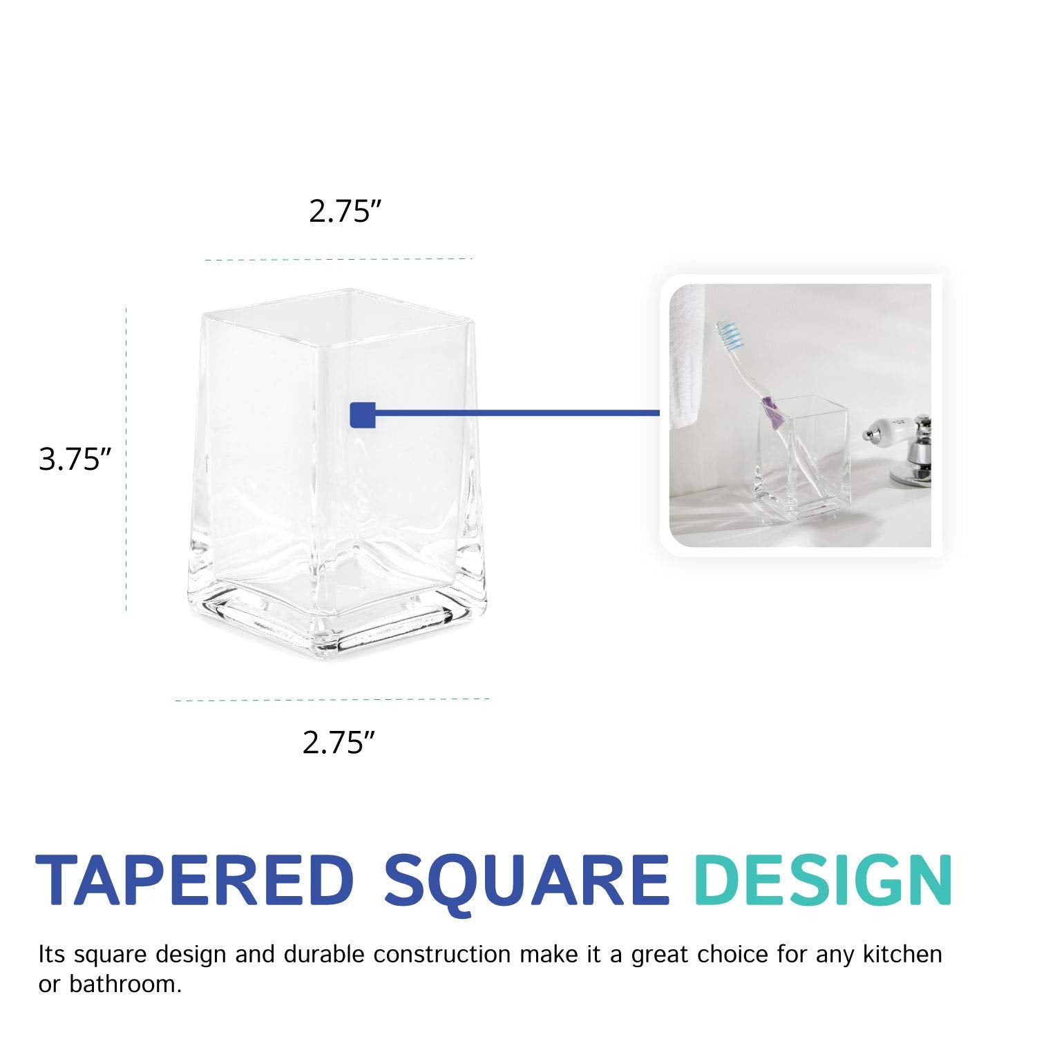 Clear Square Tapered Bathroom Toothbrush Holder