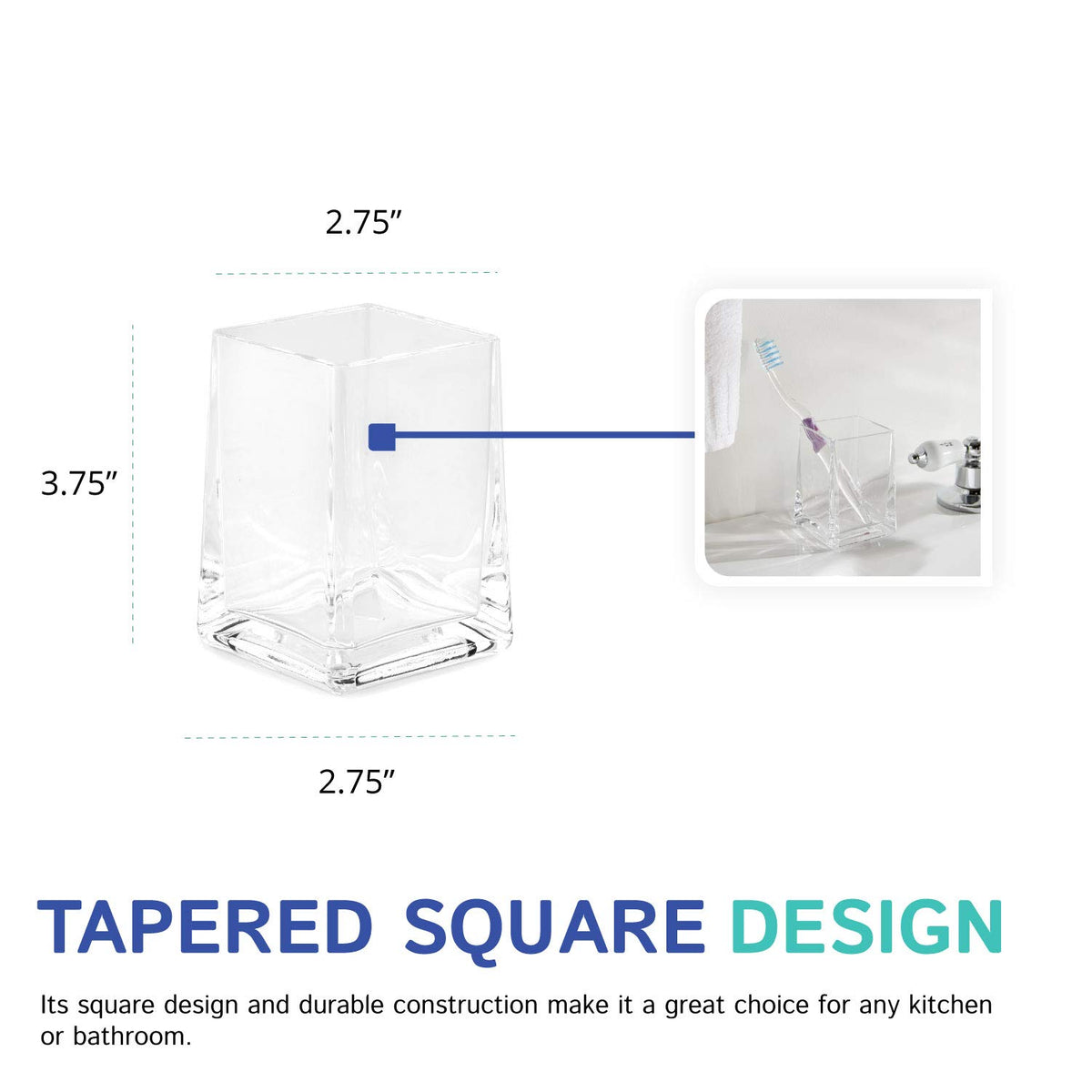 Clear Square Tapered Bathroom Toothbrush Holder