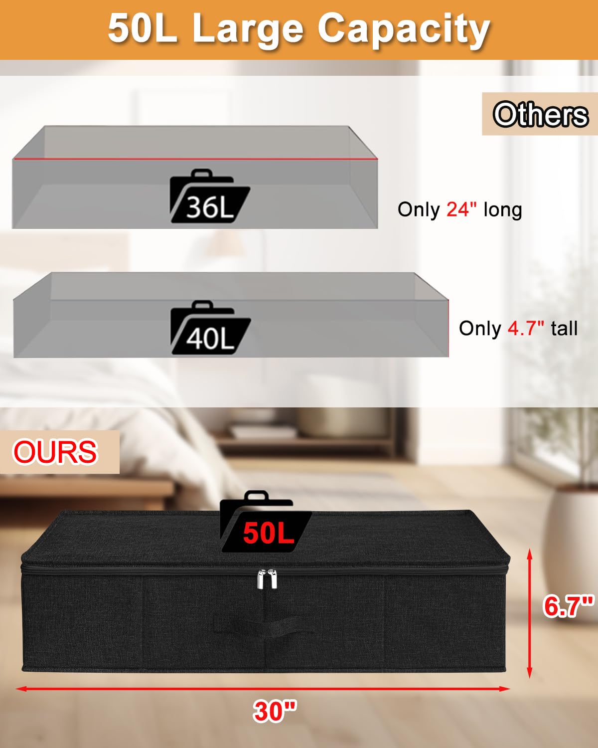 50L Under Bed Storage Container with Zipper Lid (3 Count)