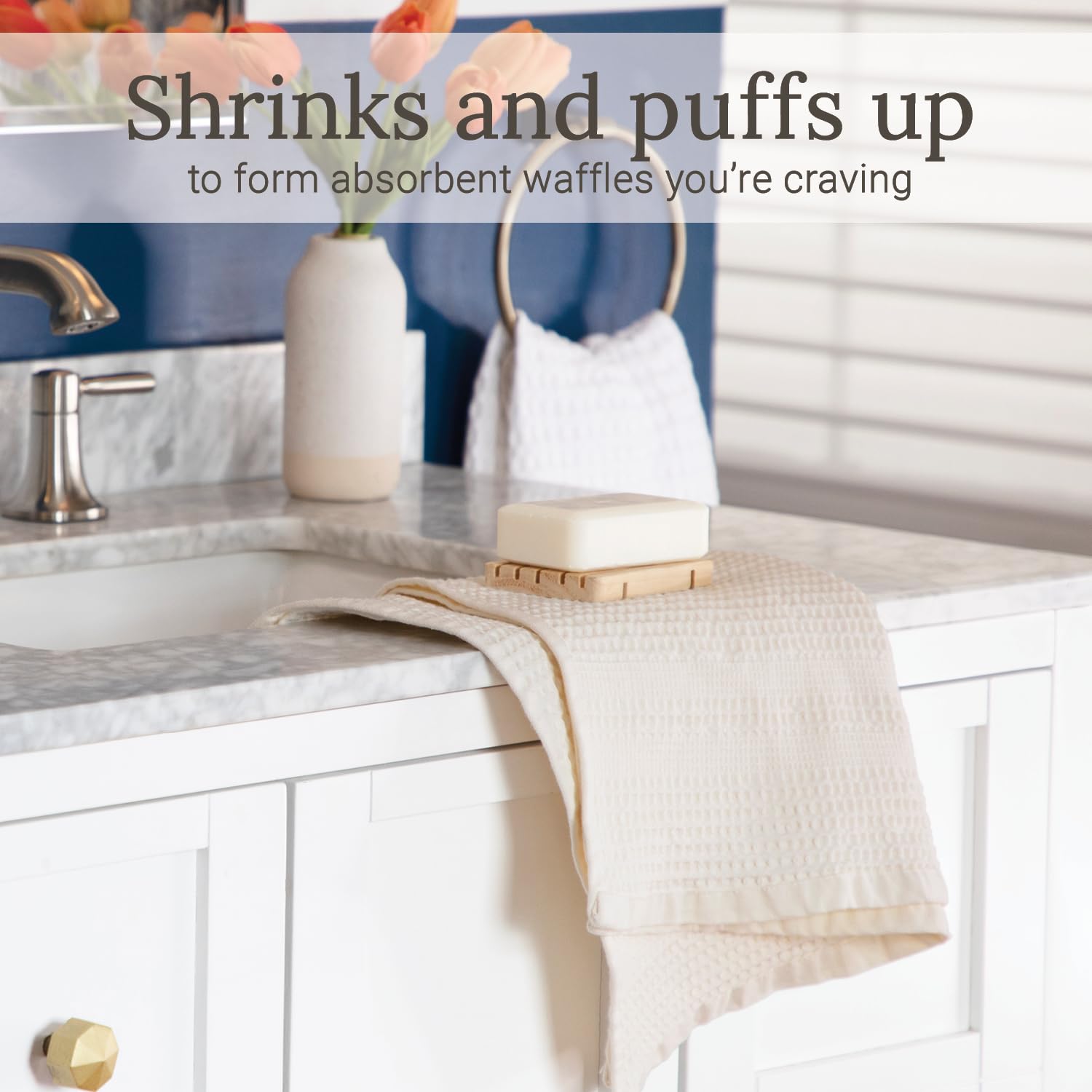Waffle Hand Towels for Bathroom Quick Dry Towel Super Absorbent Thin 100% Cotton Lint Free (2 Count)