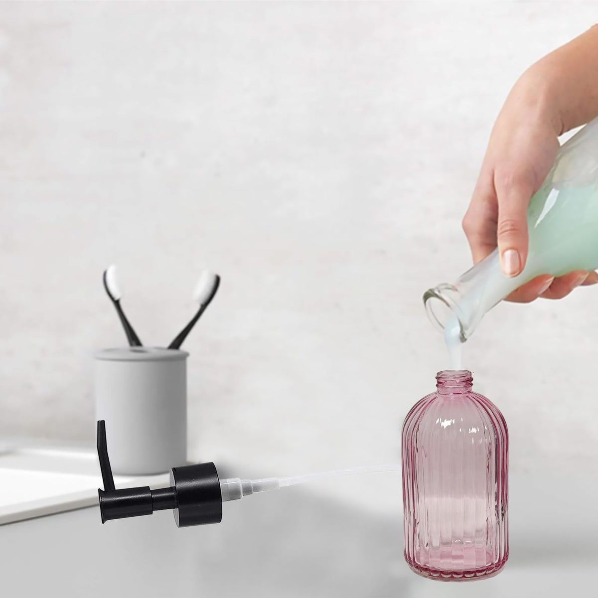 Black Pump Glass Soap Dispenser