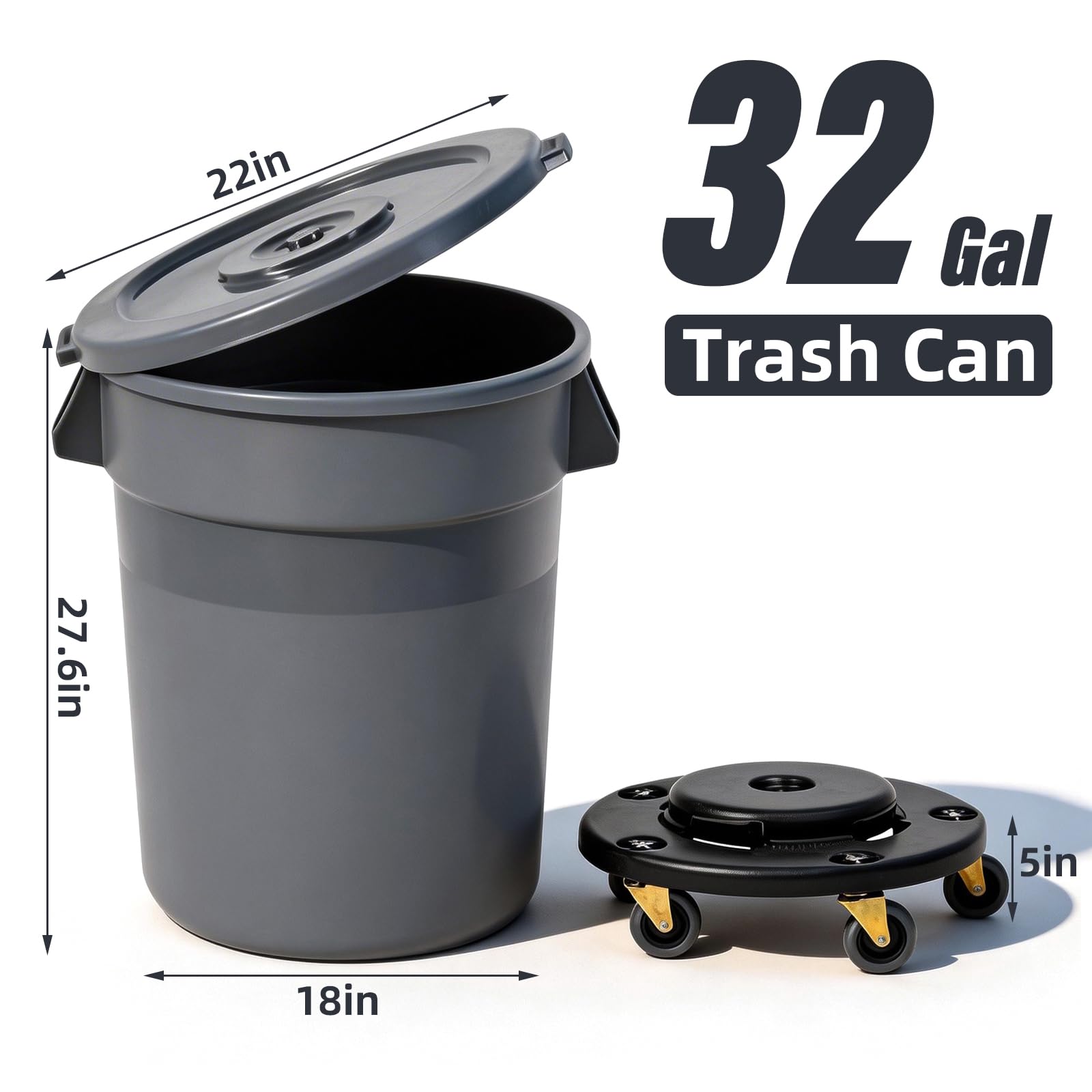 32 Gallon Trash Can with Lid and Wheels