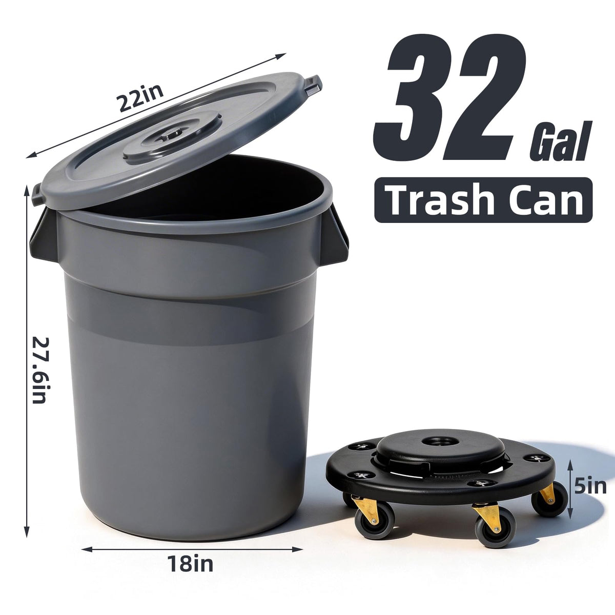32 Gallon Trash Can with Lid and Wheels