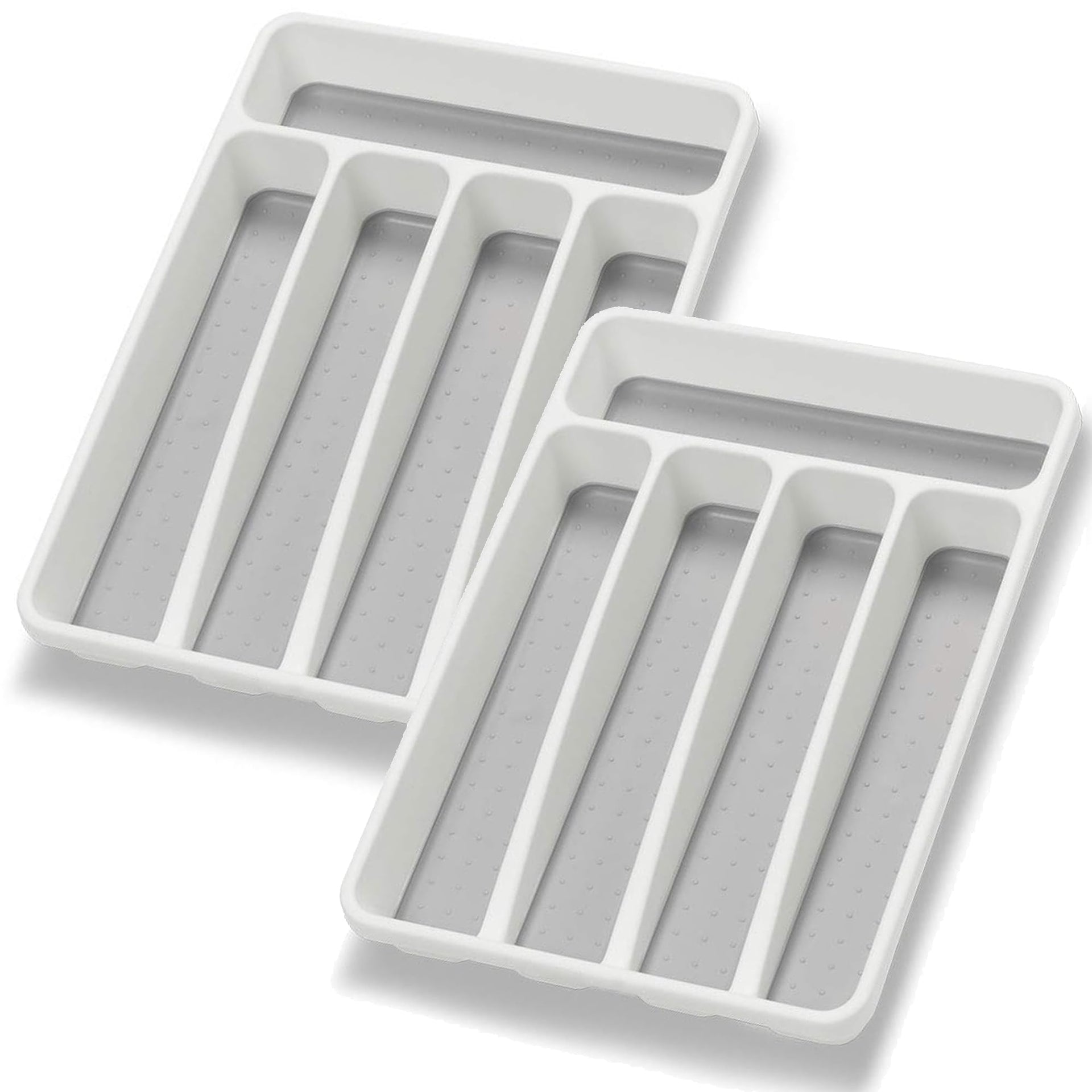 Silverware Organizer 2 Pieces Utenisl Organizer Holder Kitchen Drawer Organizer Plastic Silverware Tray for Drawer Flatware Organizer 5 Compartment White (2 Count)