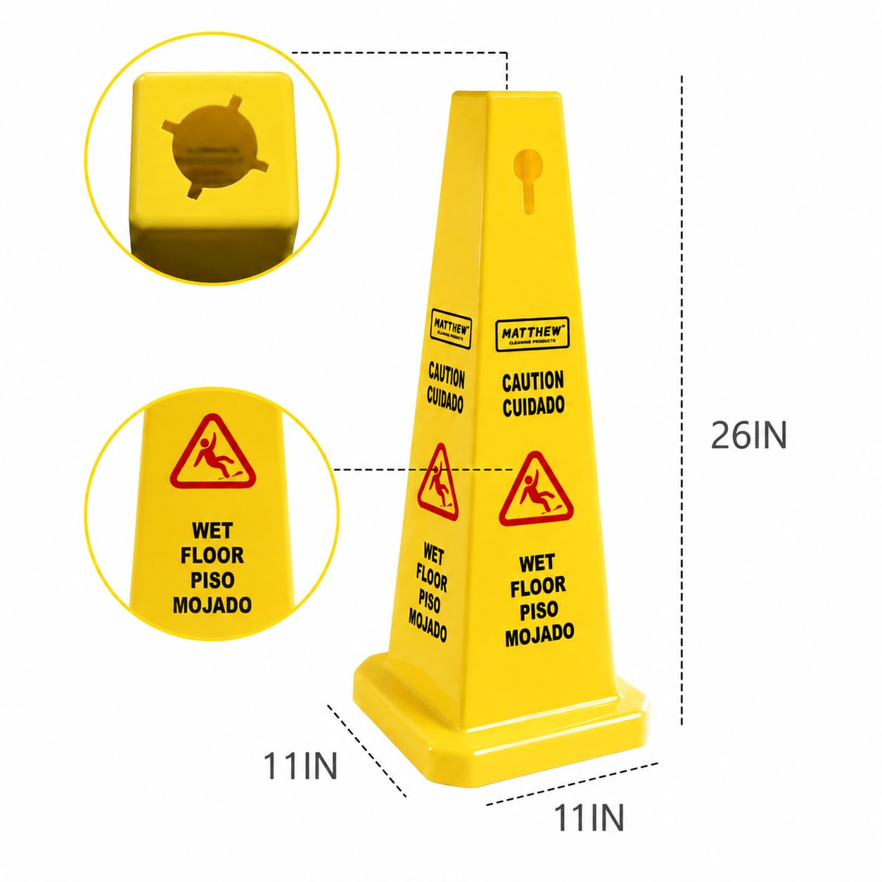 MATTHEW CLEANING 3 Packs 26” Caution Wet Floor Safety Cones for Indoors and Outdoors (3 Count)