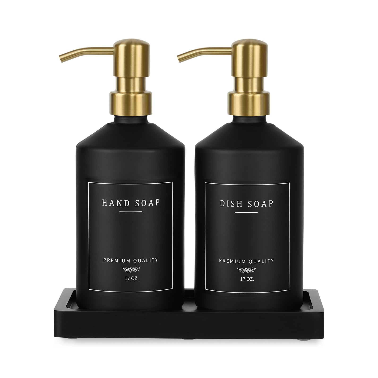 Black Glass Kitchen Hand and Dish Soap Dispenser Set (2 Count)