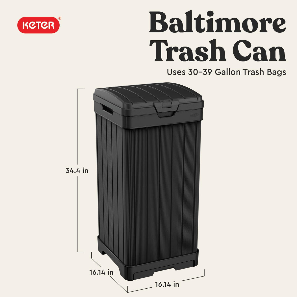 Baltimore Resin 38 Gallon Outdoor Kitchen Trash Can with Lid and Drip Tray for Easy Cleaning