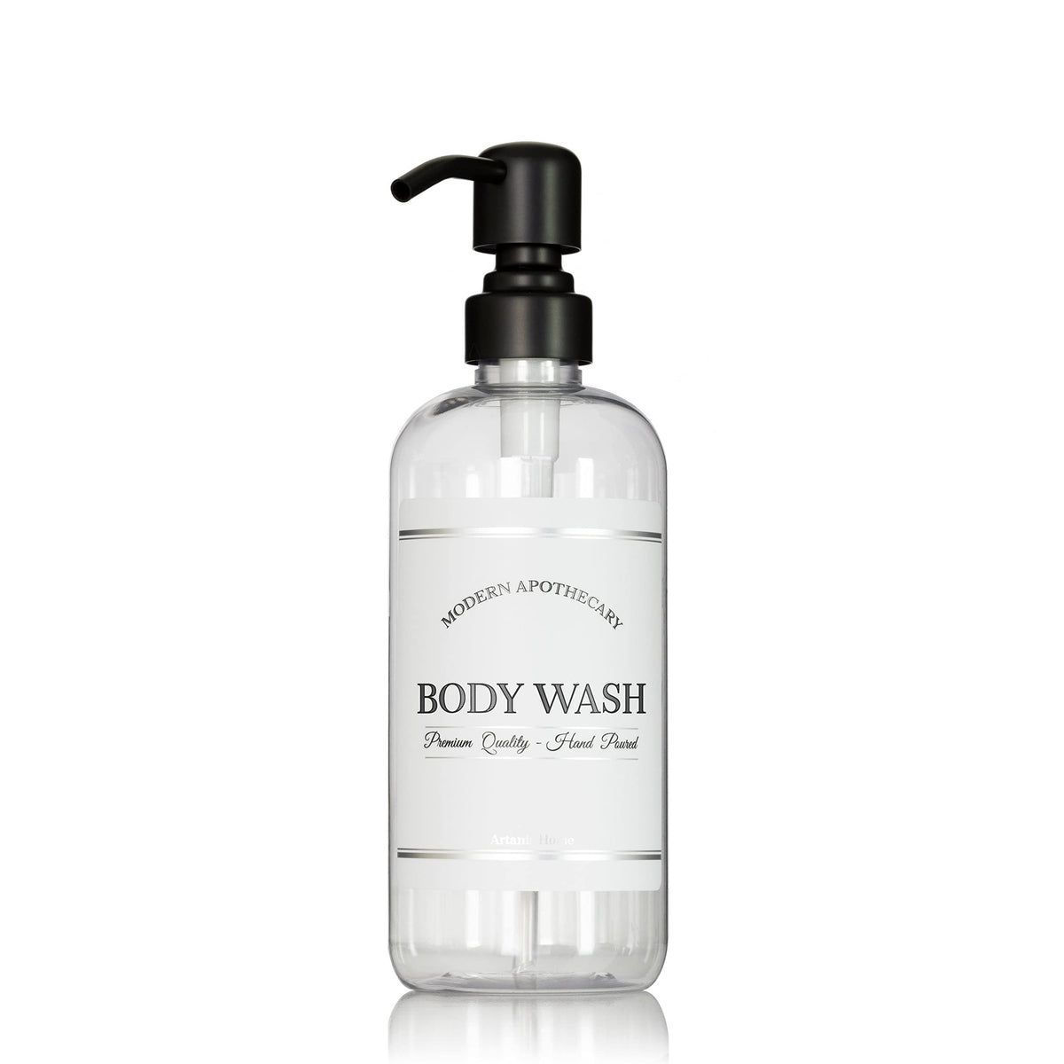 Refillable Clear PET Plastic 16 oz Body Wash Bottle with Black Satin Pump Dispenser