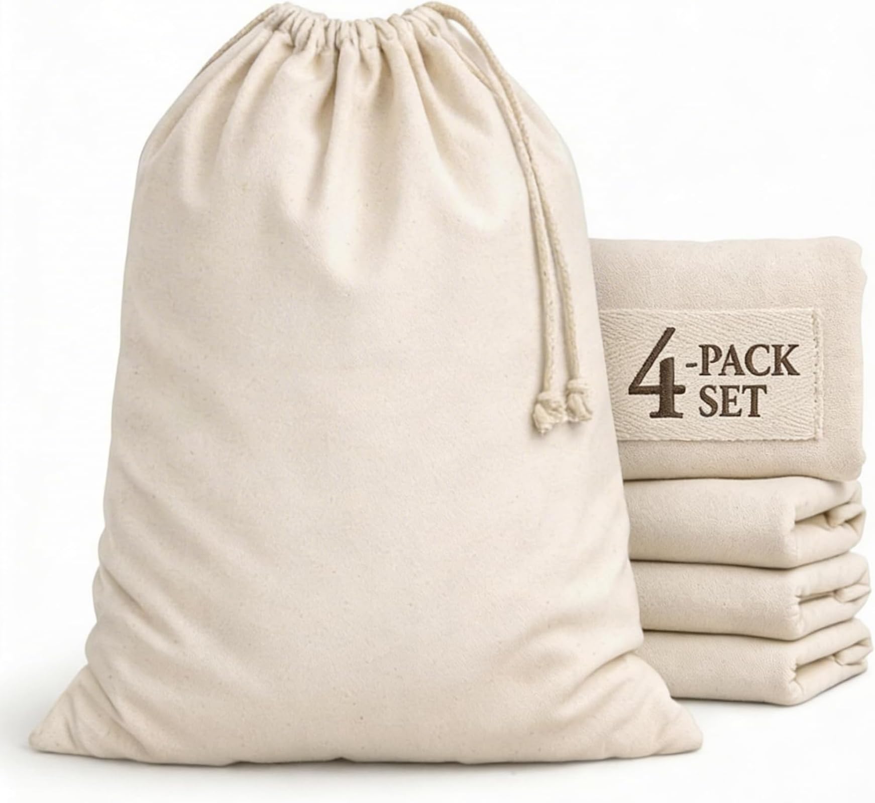 4 Pcs 28" x 36" Canvas Laundry Bags Bulk Large Cotton Laundry with Drawstring Heavy Duty Hamper Liner Washable Dirty Clothes for home College Sports Dorms Travel (4 Count)