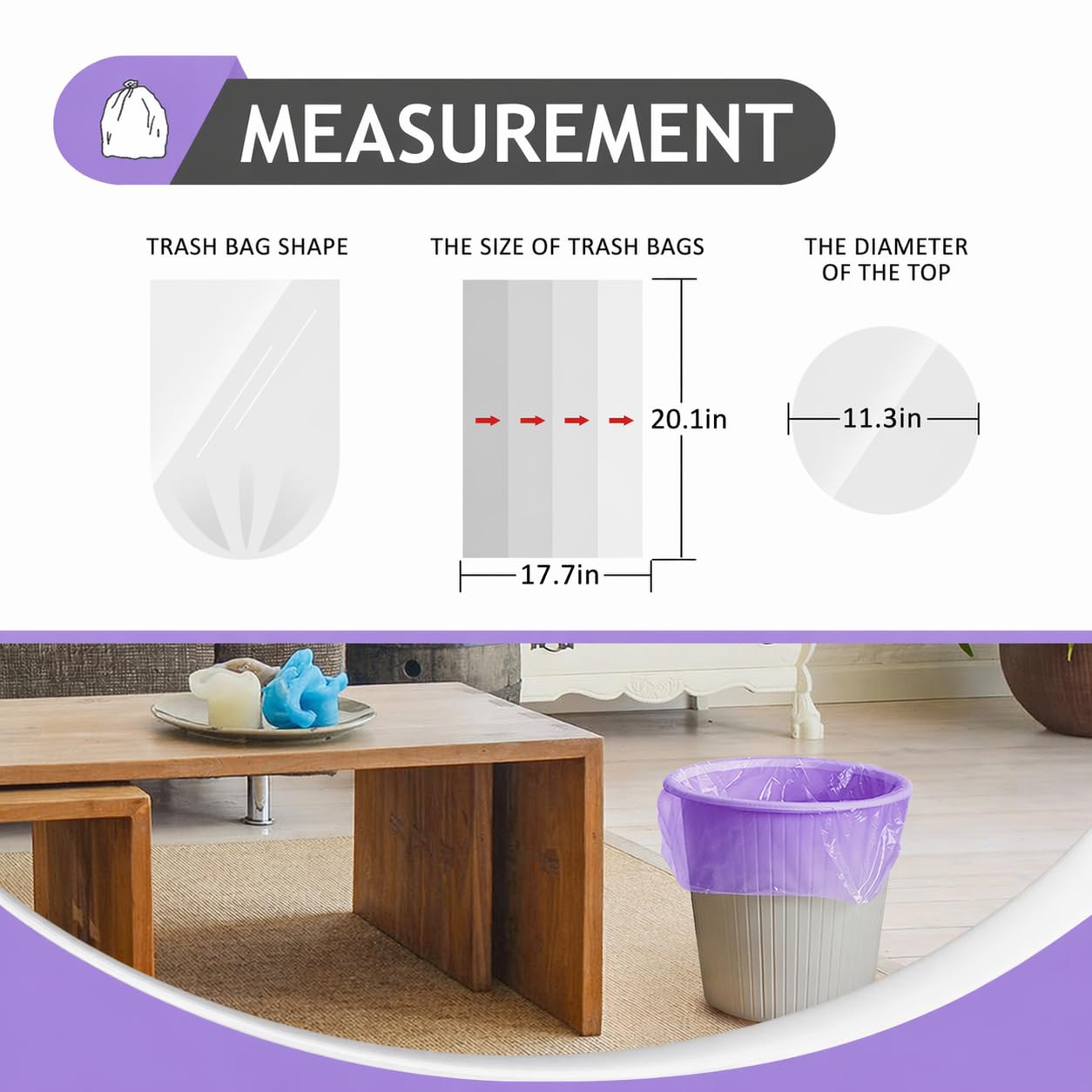 Small Purple Trash Bags 4 Gallon 160 Count Kitchen Garbage Bags