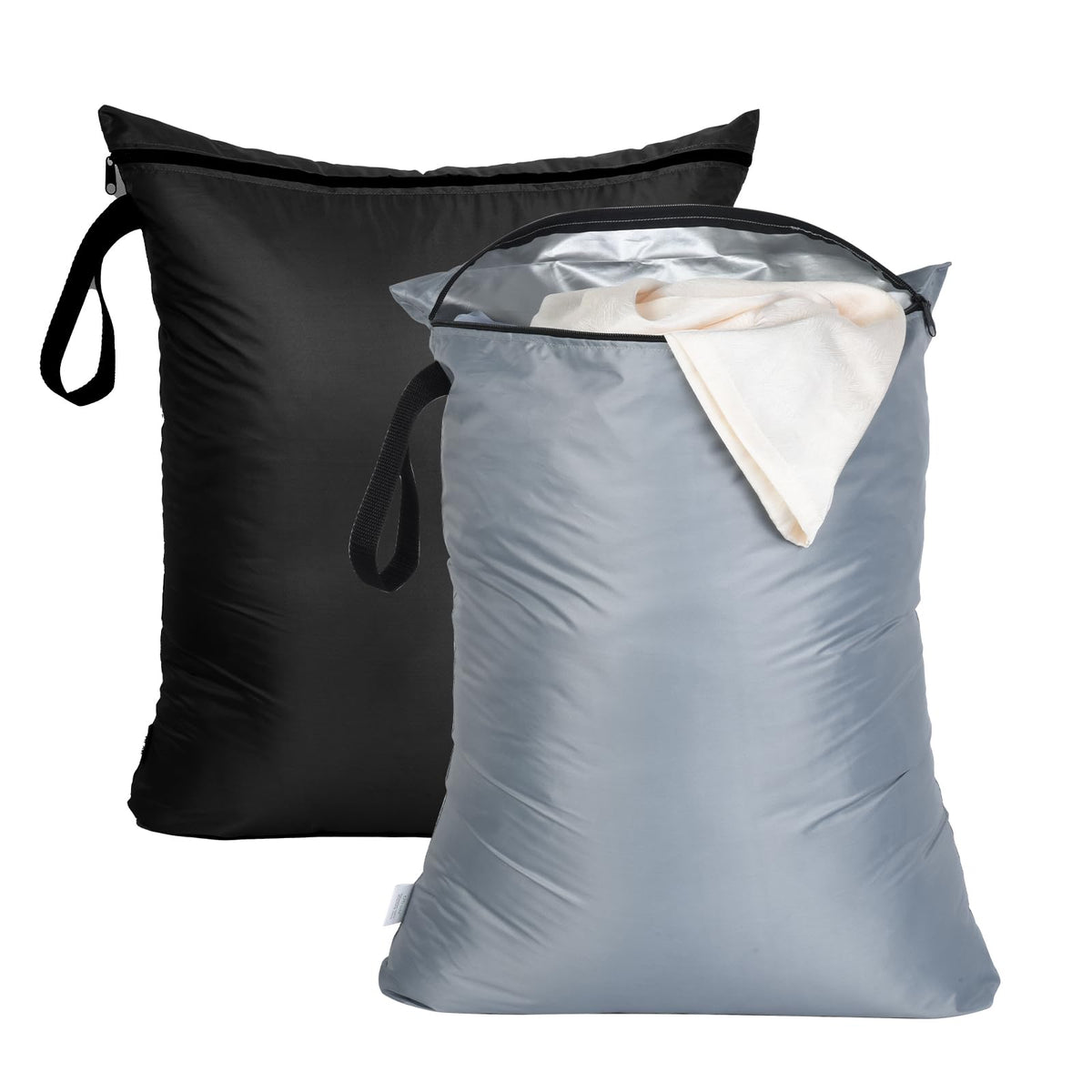 2PCS Large Wet Bag 20x24 inch Waterproof Bag for Swimsuit Reusable Wet Dry Bag With Portable Handle Wet Clothes Storage Gym Bag for Beach Pool Drying do not exceed 176℉ Black & Grey (2 Count)
