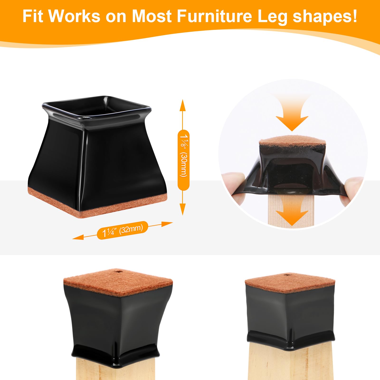 24 Pack Square Chair Leg Floor Protectors for Hardwood Floors (24 Count)