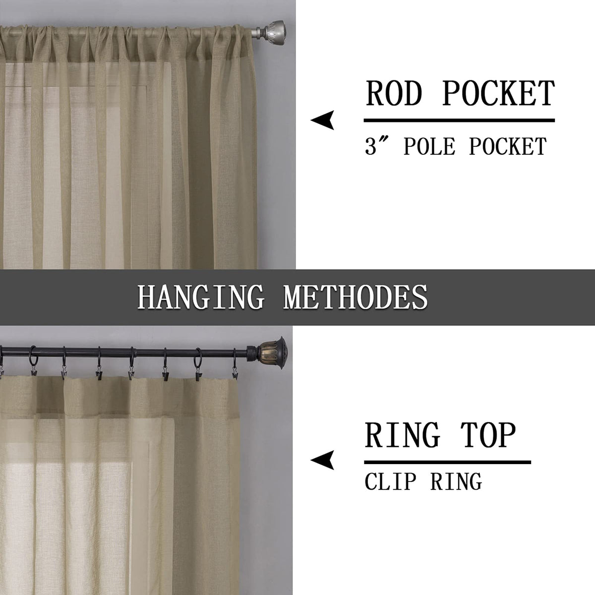 Sheer Curtains Bedroom Linen Textured Curtain Sheers Light Filtering Voile Rod Pocket Curtains for Living Room (2 Count)
