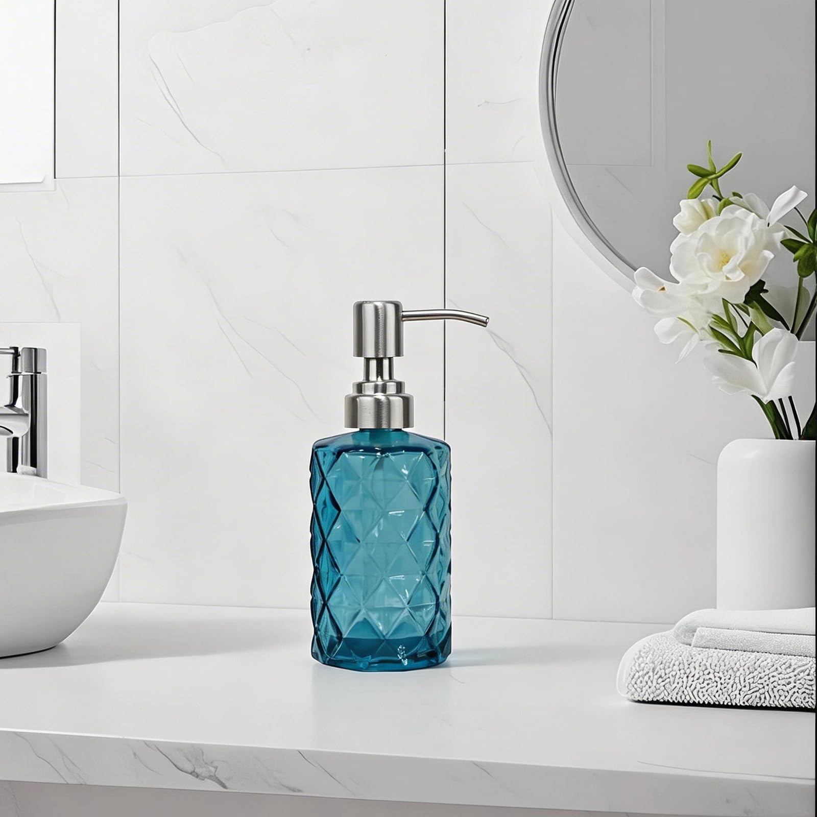12Oz Blue Glass Soap Dispenser