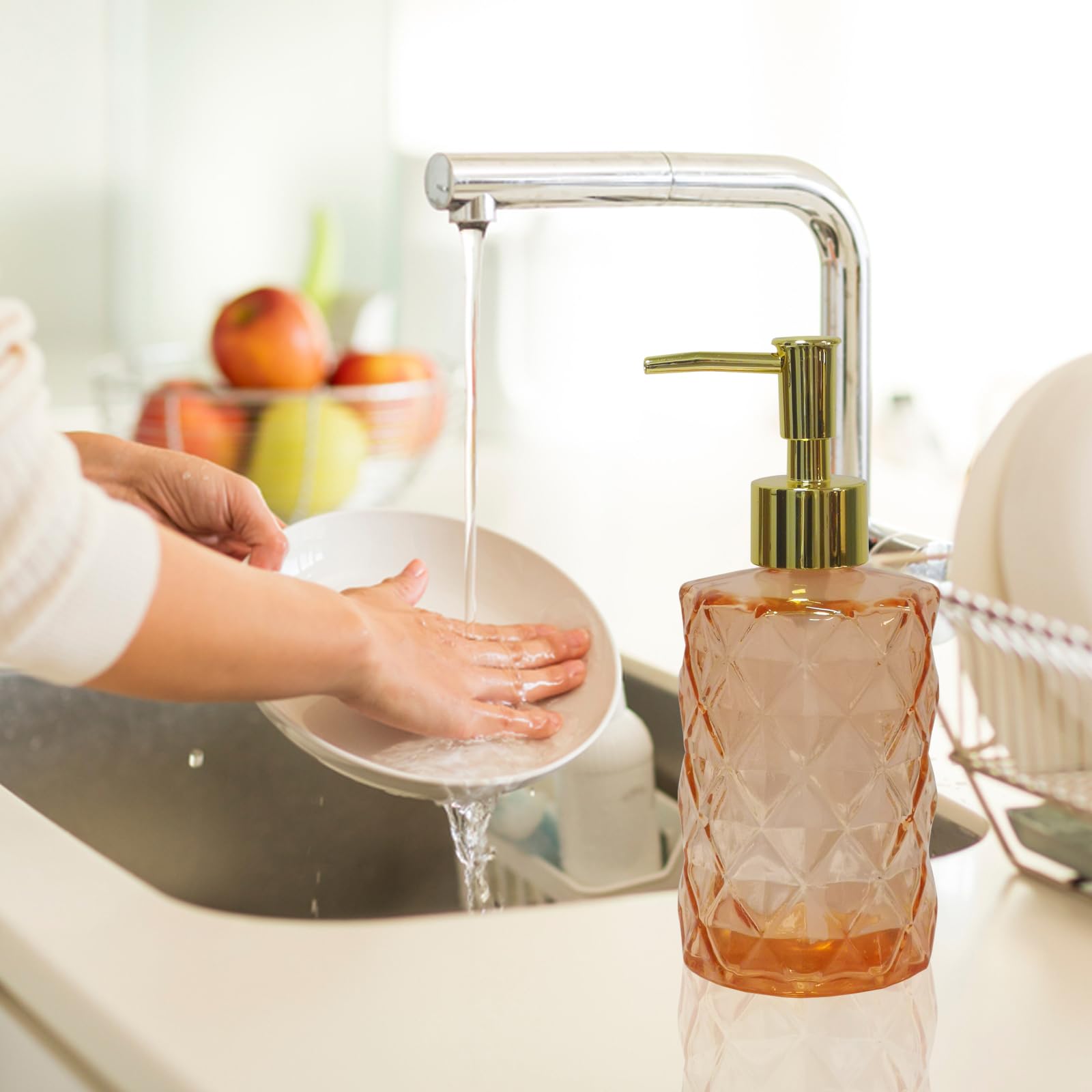 Glass Soap Dispenser with Gold Plastic Pump