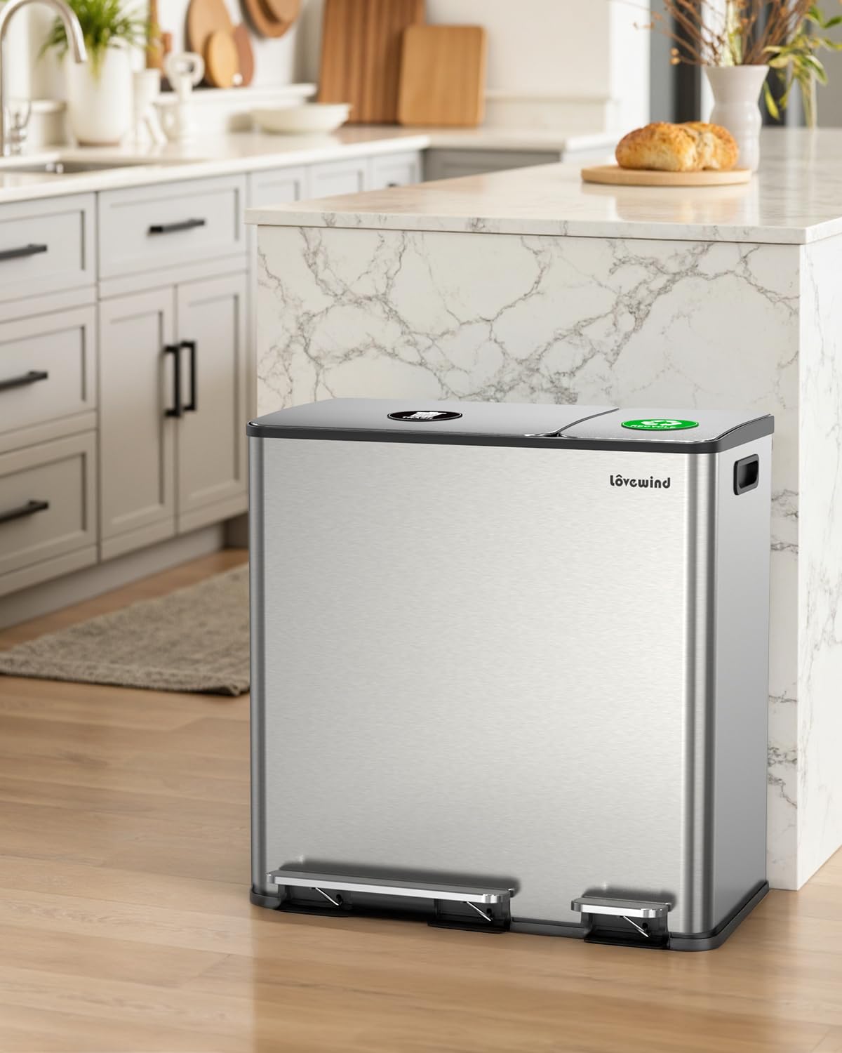Dual Trash and Recycling Bins for Kitchen