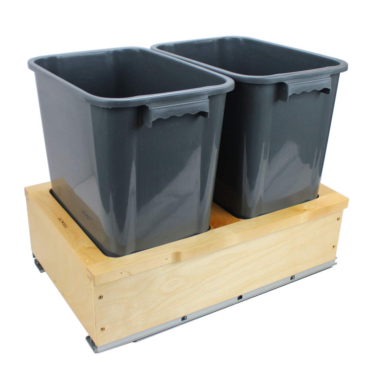 Dowell B21 Wood Base Wastebasket Pullout with Two 35Qt Plastic Bins