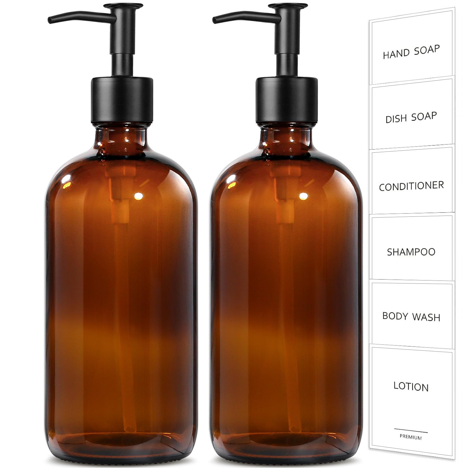 Amber Glass Soap Dispenser (2 Count)