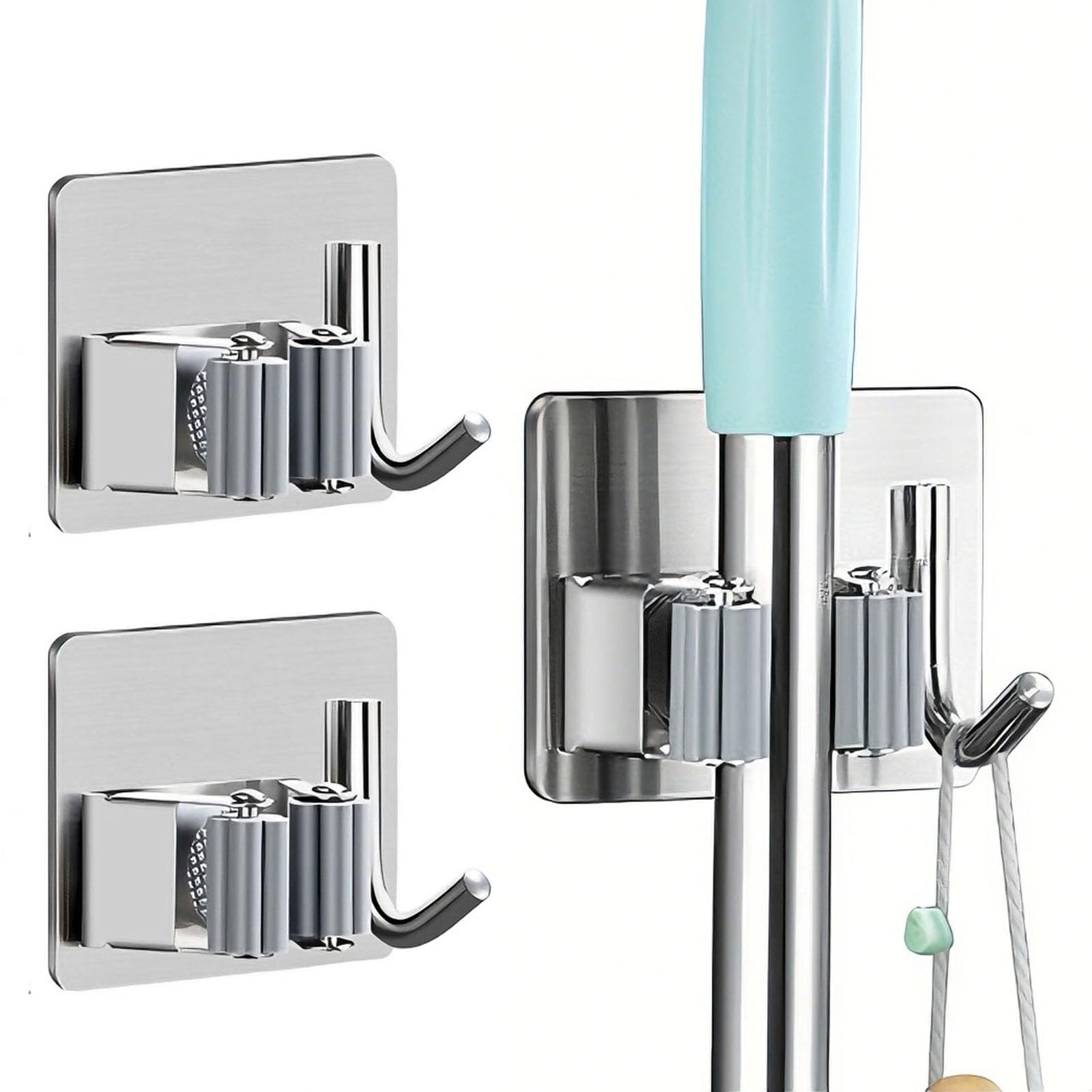 Mop and Broom Holder Hanger Wall Mount (2 Count)