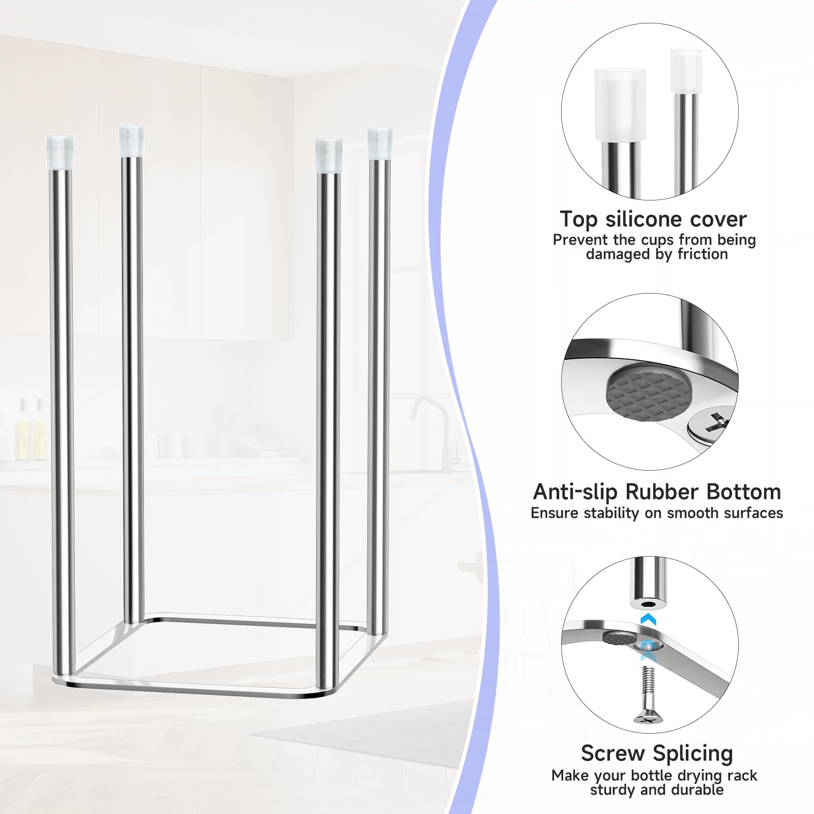 Water Bottle Drying Rack Reusable Bottle Rack Dryer Kitchen Stand Holder Metal Countertop Baby Bottle Drying Rack Water Cup Drying Rack for Plastic Bags
