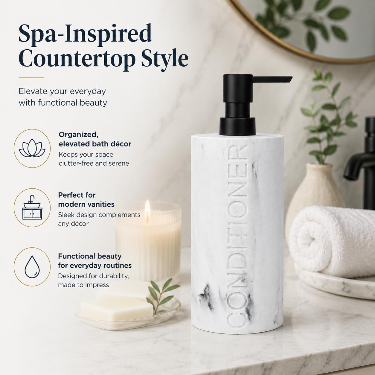 Conditioner Dispenser Luxurious Refillable Pump Bottle with Embossed Text