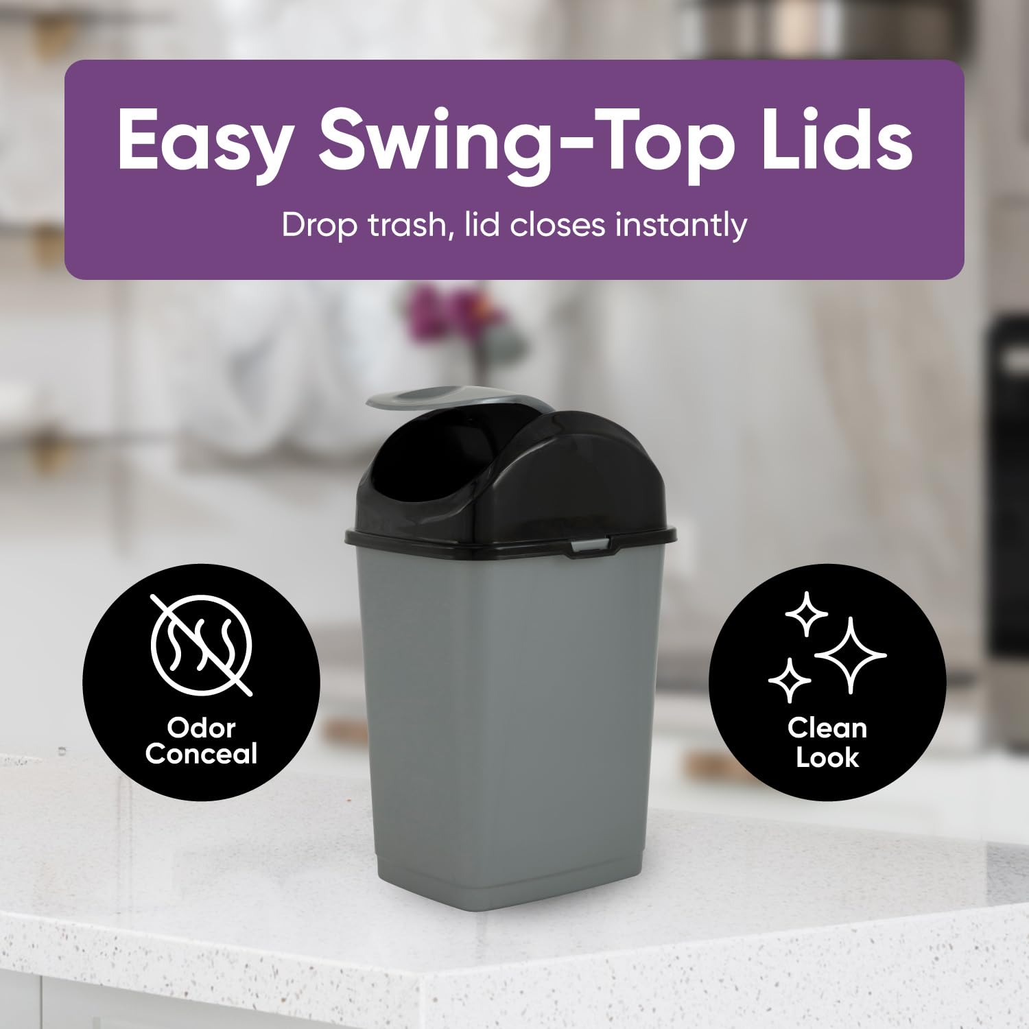 Mini 1.25 Gallon and Small 2.5 Gallon Plastic Trash Cans with Swing Top Lid (2 Count)