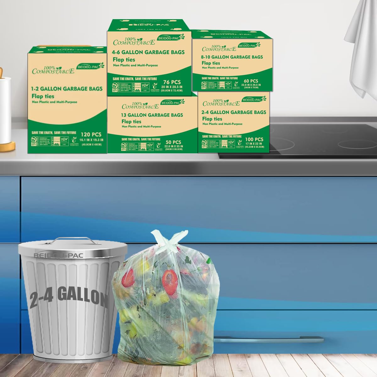 3 Gallon Flap Tie Compostable Trash Bags (100 Count)