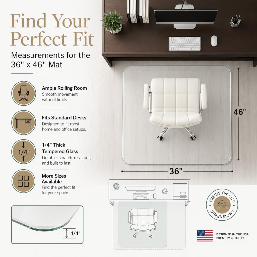Tempered Glass Office Chair Mat for Carpet & Hardwood