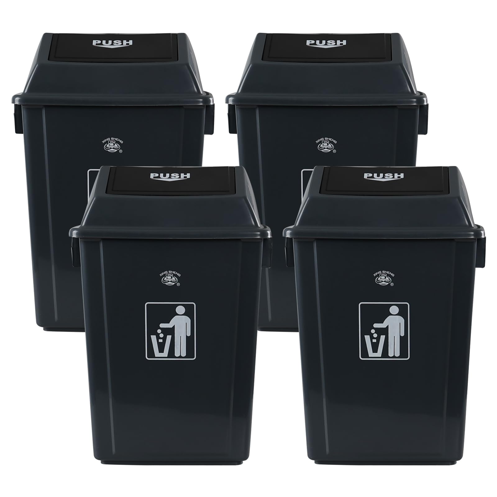 18 Gallon Plastic Trash Can with Swing Lid (4 Count)