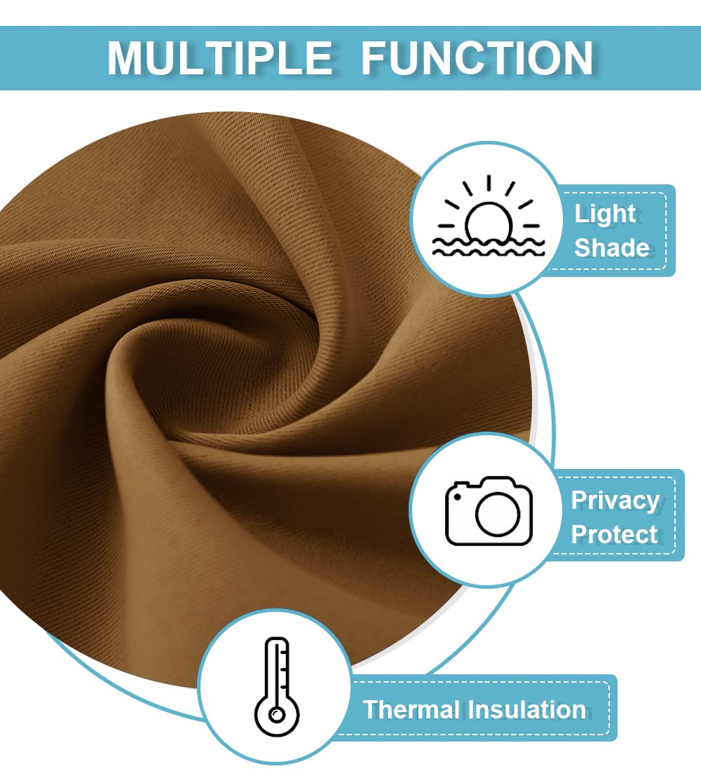 Short Gold Brown Blackout Curtains for Small Bedroom Window Cafe