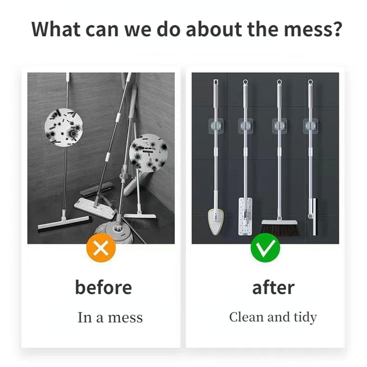 4PCS Mop Broom Holder Wall Mounted Broom Clip Mop Grippers Self (4 Count)