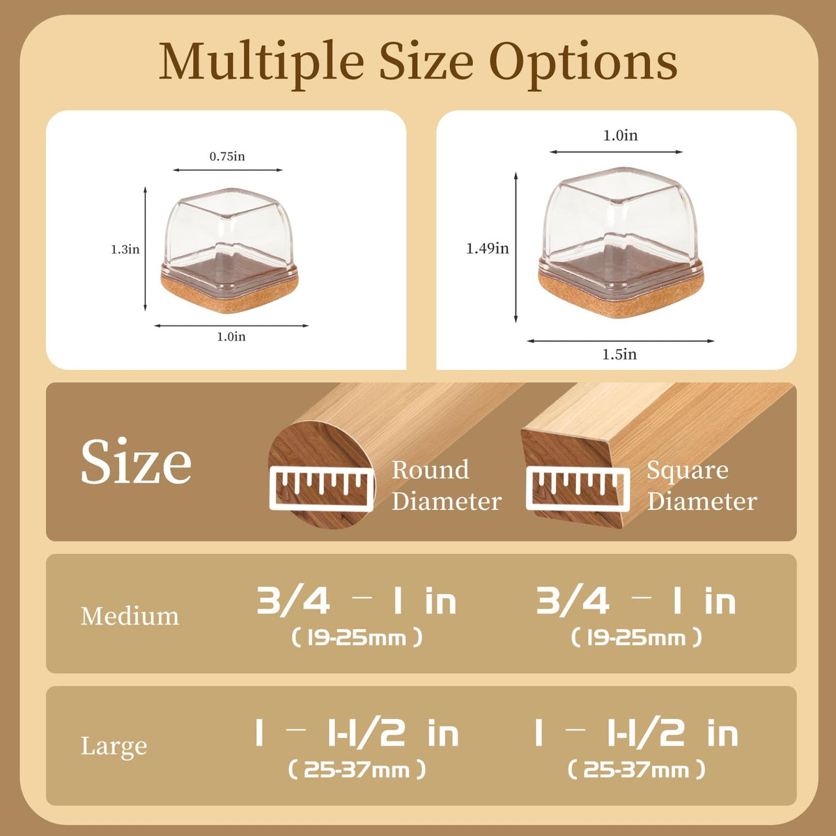 Square Chair Leg Floor Protectors for Hardwood Floors Large 24pcs (24 Count)