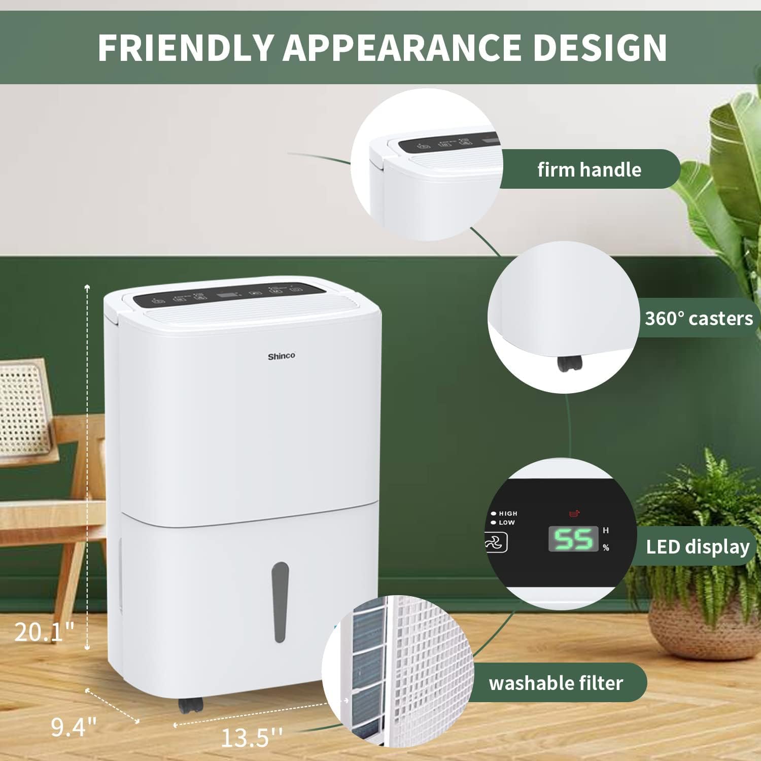 80 Pints Energy Star Dehumidifier with Drain Hose and WIFI for Large Spaces up to 5