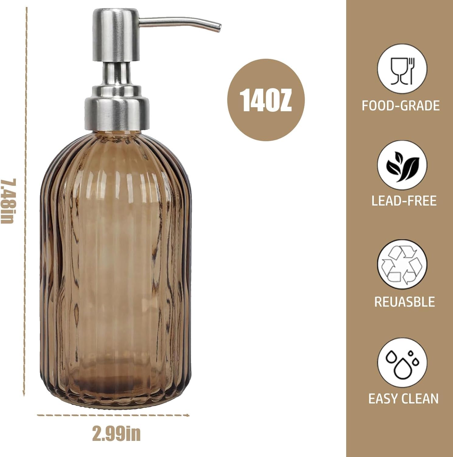 14Oz Brown Soap Dispenser Bathroom (2 Count)