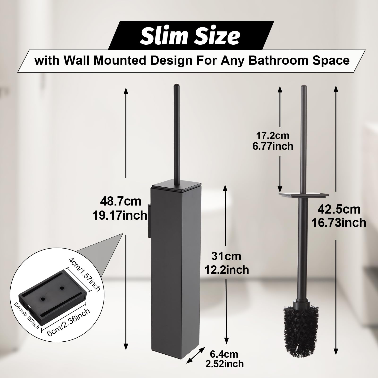 Toilet Brush and Holder Set Gun Grey Wall Mounted for Bathroom Square Design