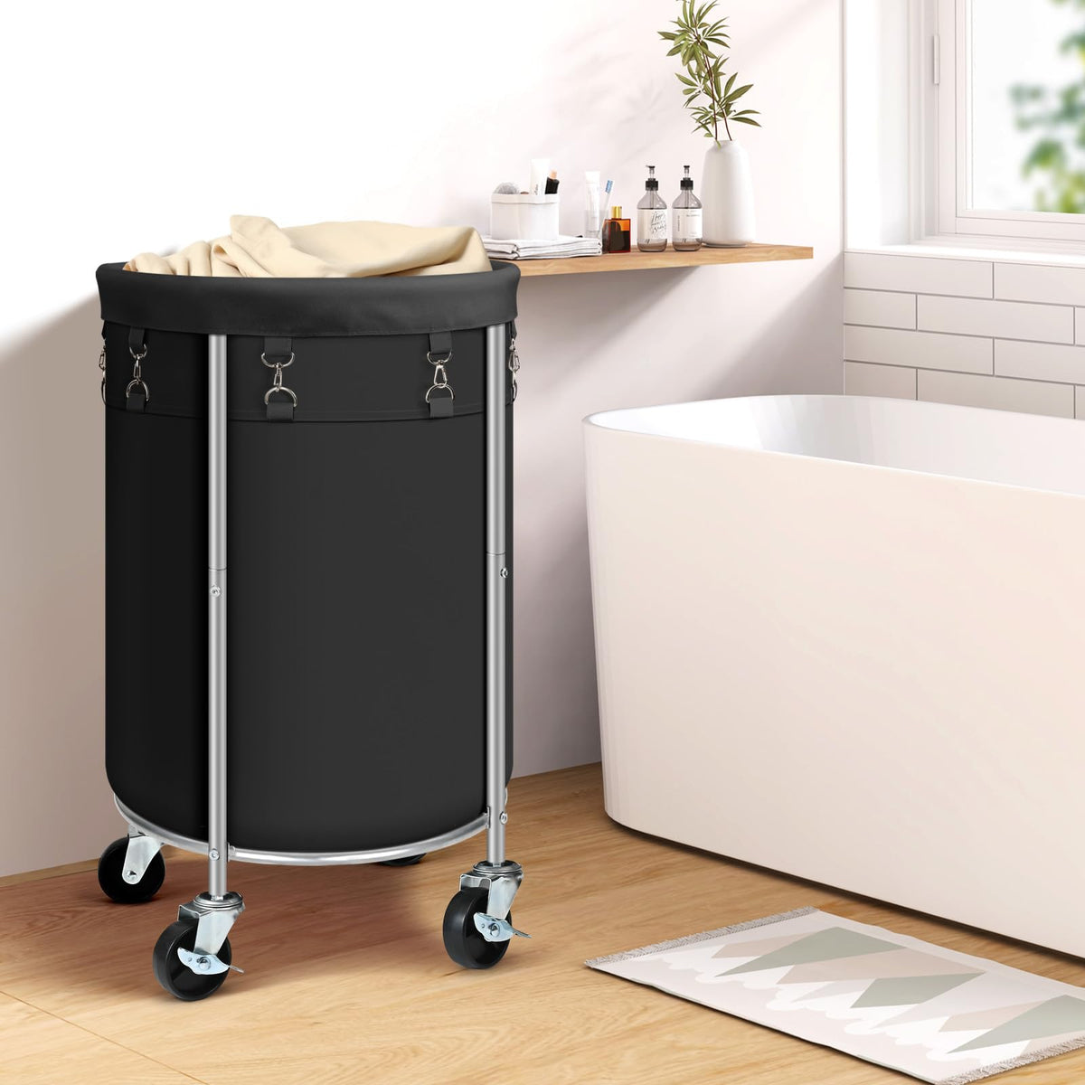 100L Round Rolling Laundry Hamper Basket with Wheels