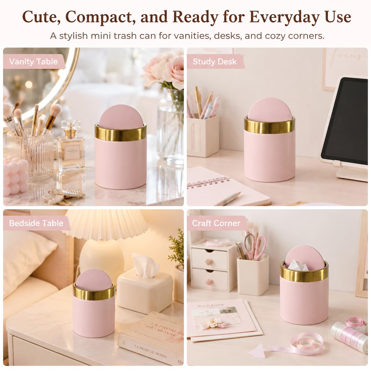 Pink Mini Countertop Trash Can with Lid